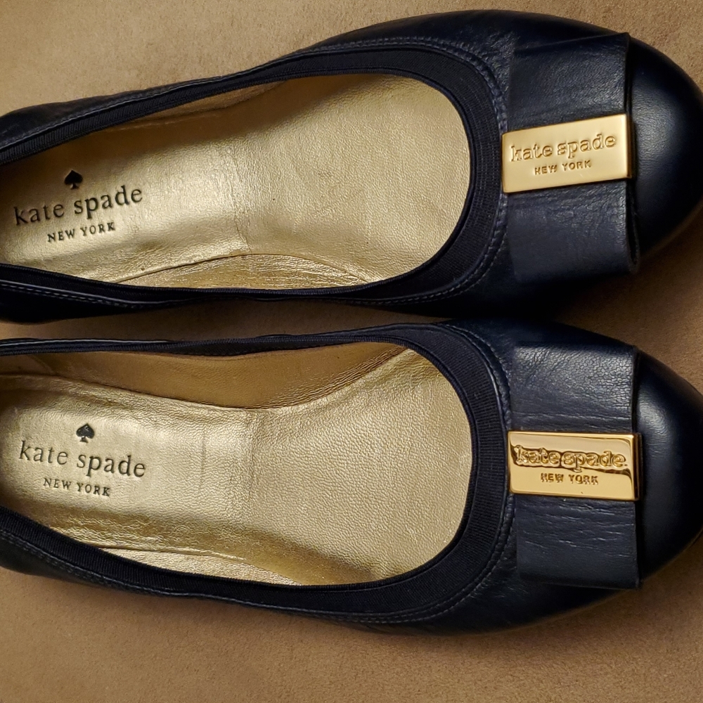 Kate Spade Tock navy leather ballet flats